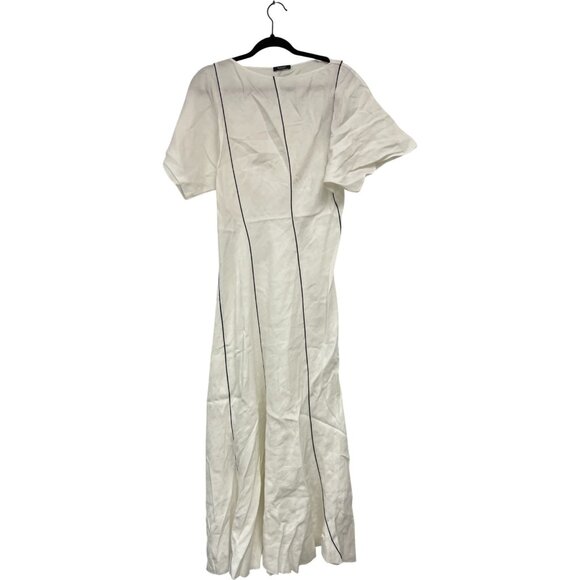 Massimo Dutti Womens Midi Dress Size M White Black stripe Flowing 6653/591 NWT - Picture 2 of 14